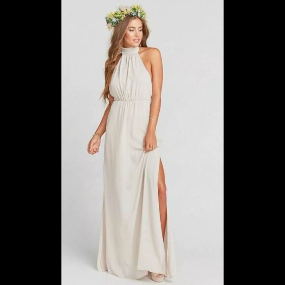 Show Me Your Mumu Colette Collar Halter Maxi Dress Show Me The Ring Crisp XS - Picture 1 of 10